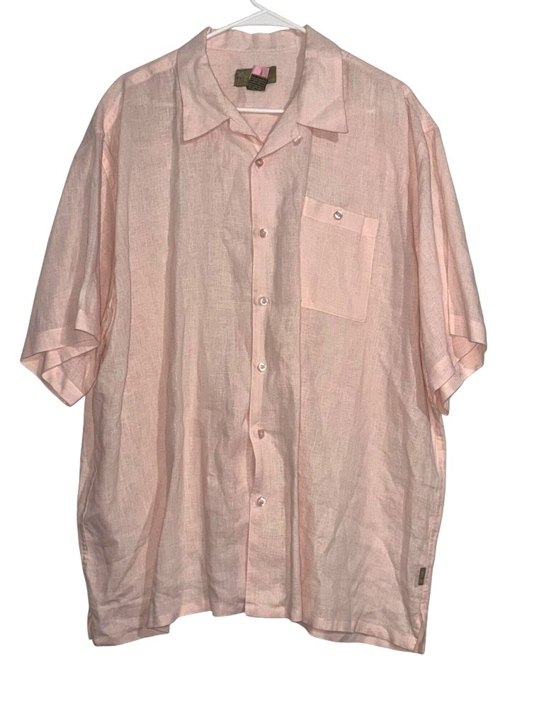 Cabana Mens 2xl Pink Linen Button-Up Shirt Short Sleeve With Pocket Casual Light